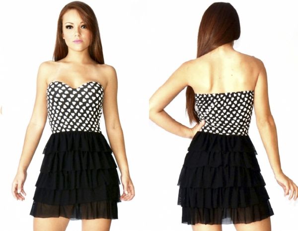 Vestido com babado de tule Top estampado de bolinha