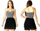 Vestido com babado de tule Top estampado de bolinha